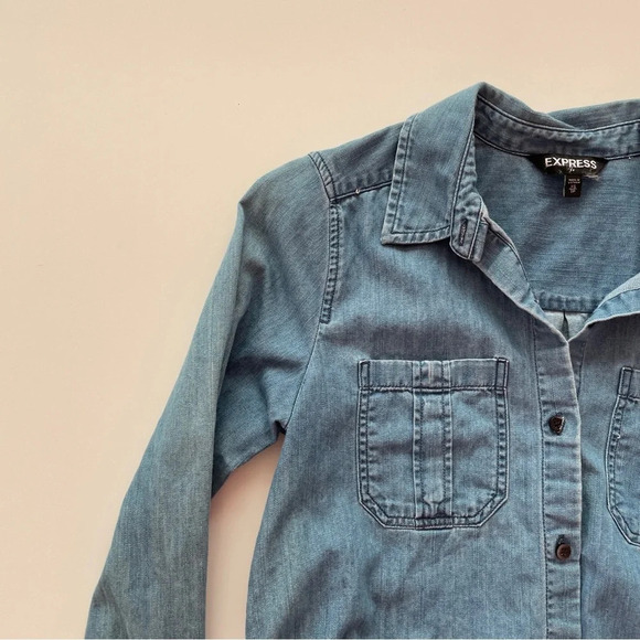 Express Long Sleeve Blue Button Up Cotton Casual Business Dress Shirt Size XS - Picture 3 of 9